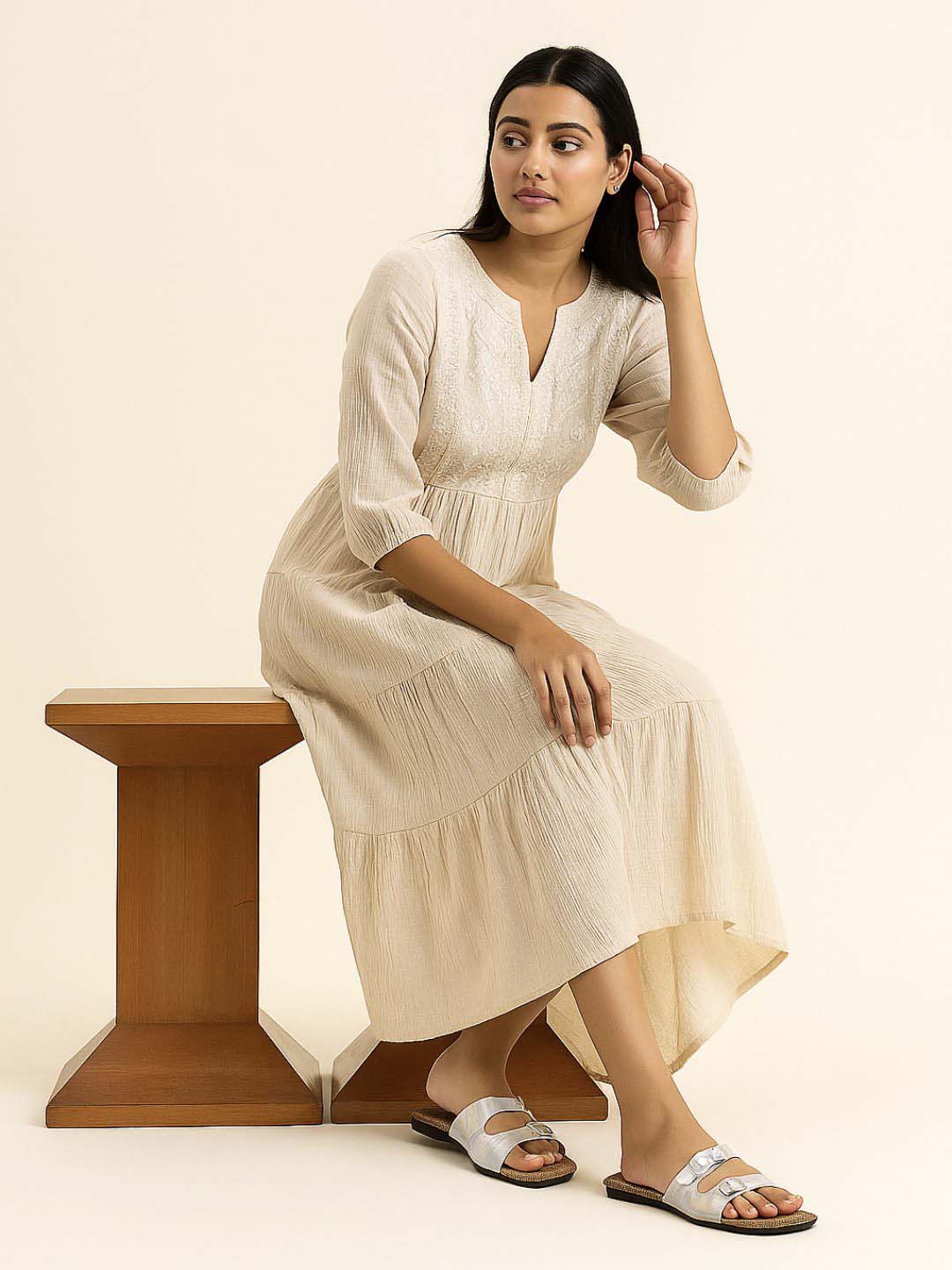 Shimmer Pearl Buckle-Detailed Comfort Sandals