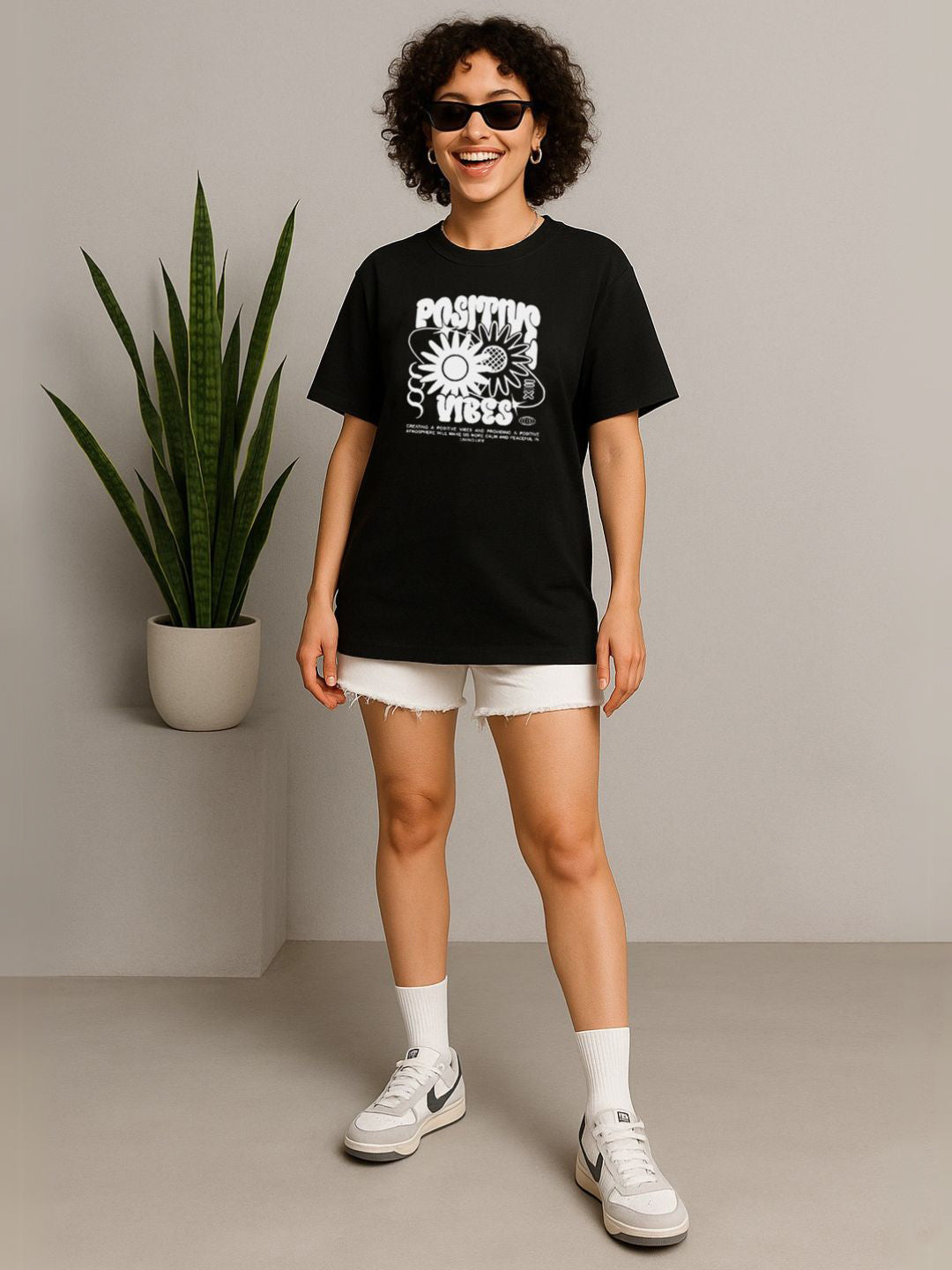 Positive Vibes Black Printed T-Shirt - Maanver.com
