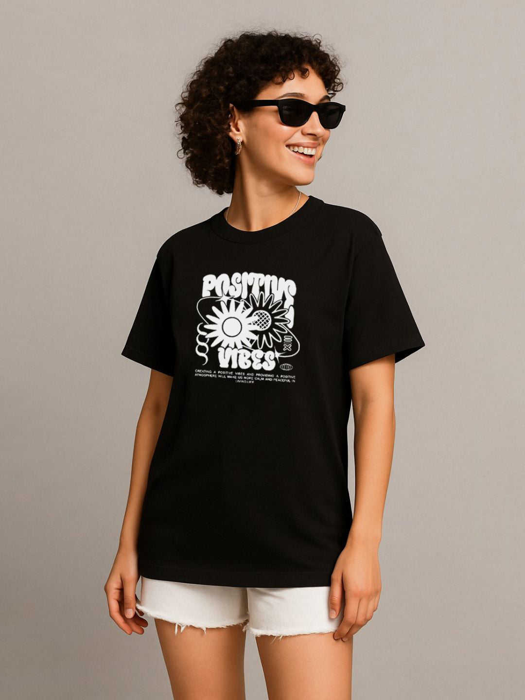 Positive Vibes Black Printed T-Shirt - Maanver.com