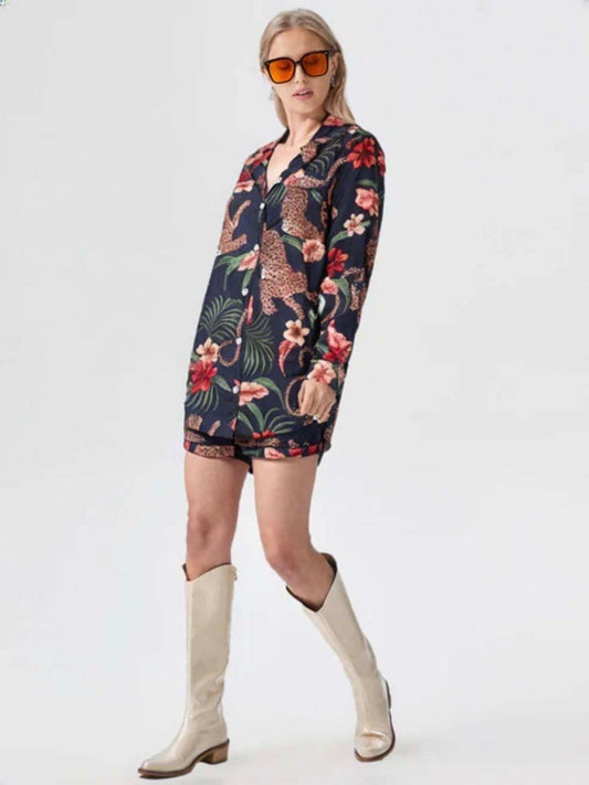 Animal Print Satin Cotton Short Coords Maanver.com