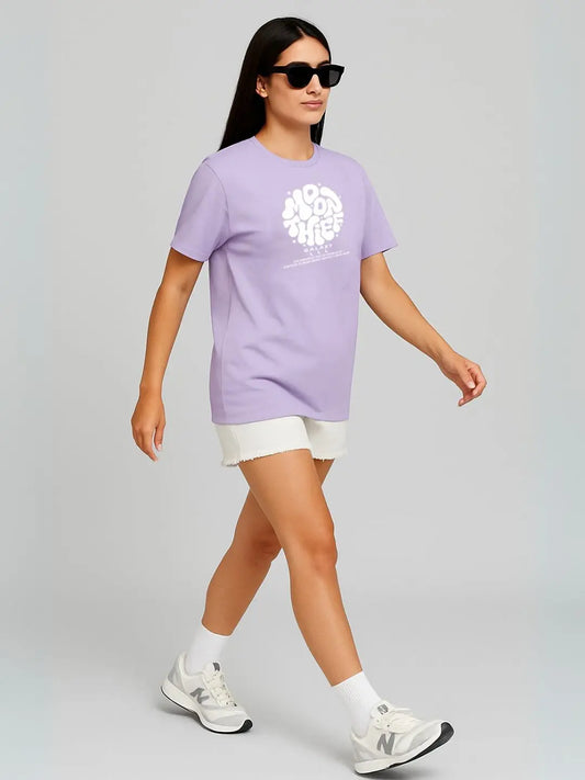 Lavender Printed Over Sized T-Shirt maanver clothing