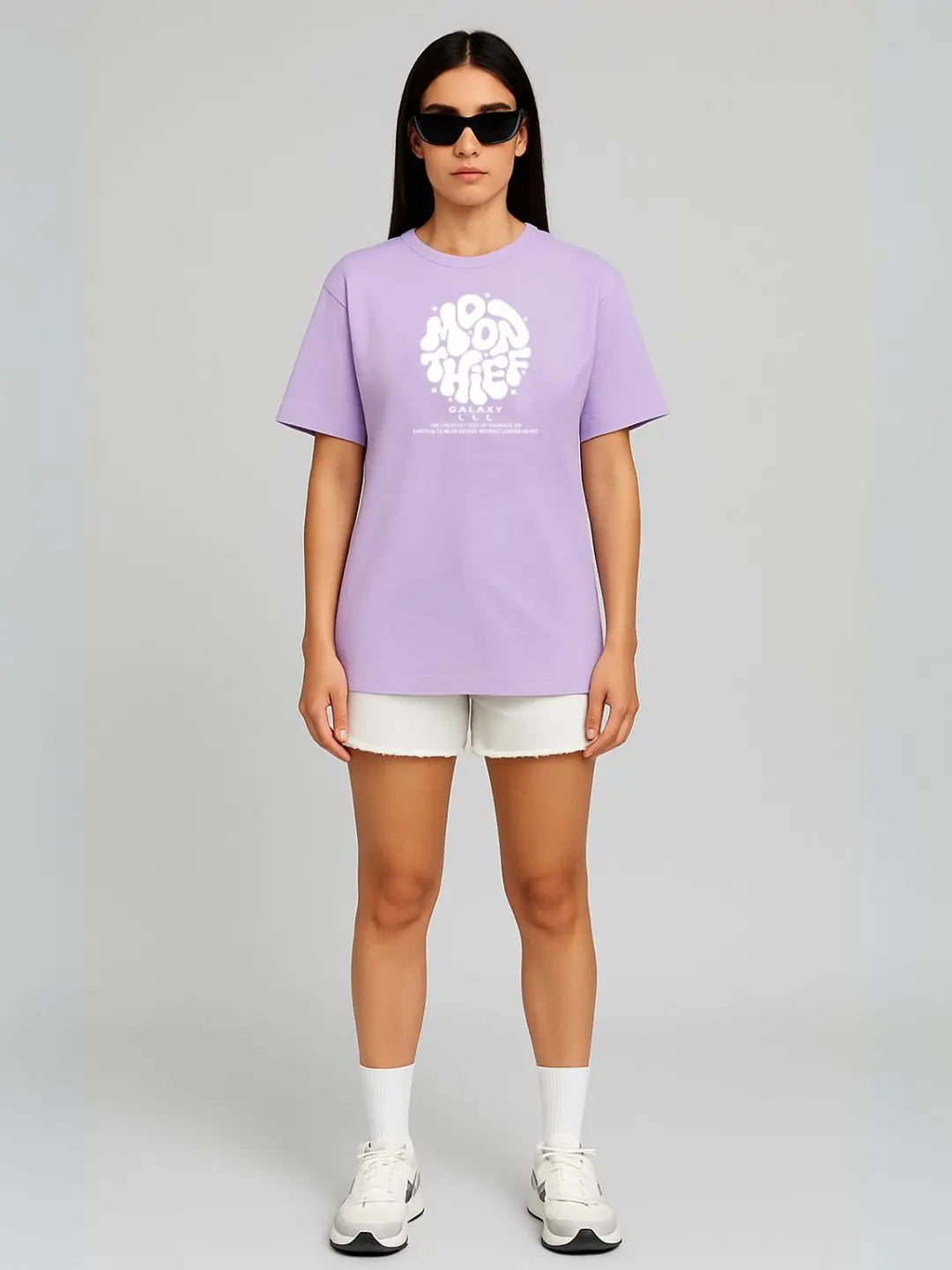 Lavender Printed Over Sized T-Shirt maanver clothing