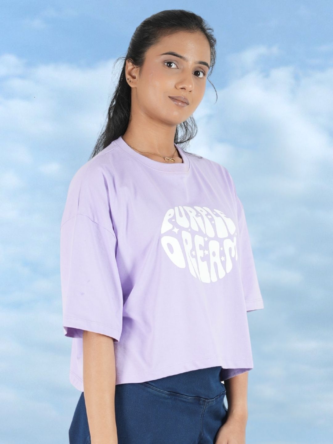Lavender Crop Top Printed Tees maanver clothing