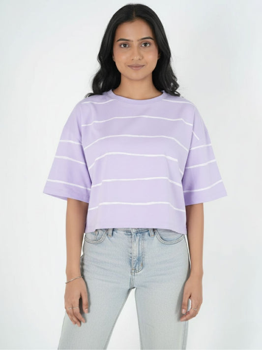 Lavender Artistic Crop Top Oversized T-shirt maanver clothing