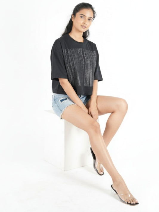 Black Crop Top Party Wear maanver clothing