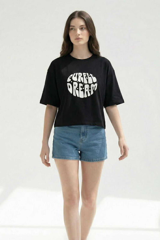 Black Crop Top Oversized T-shirt maanver clothing