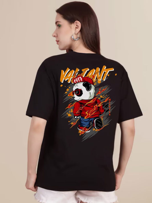 Black Oversized Graphic T-Shirt - Valiant Panda Streetwear