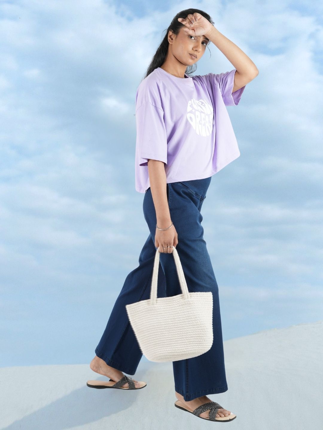 Lavender Crop Top Printed Tees maanver clothing