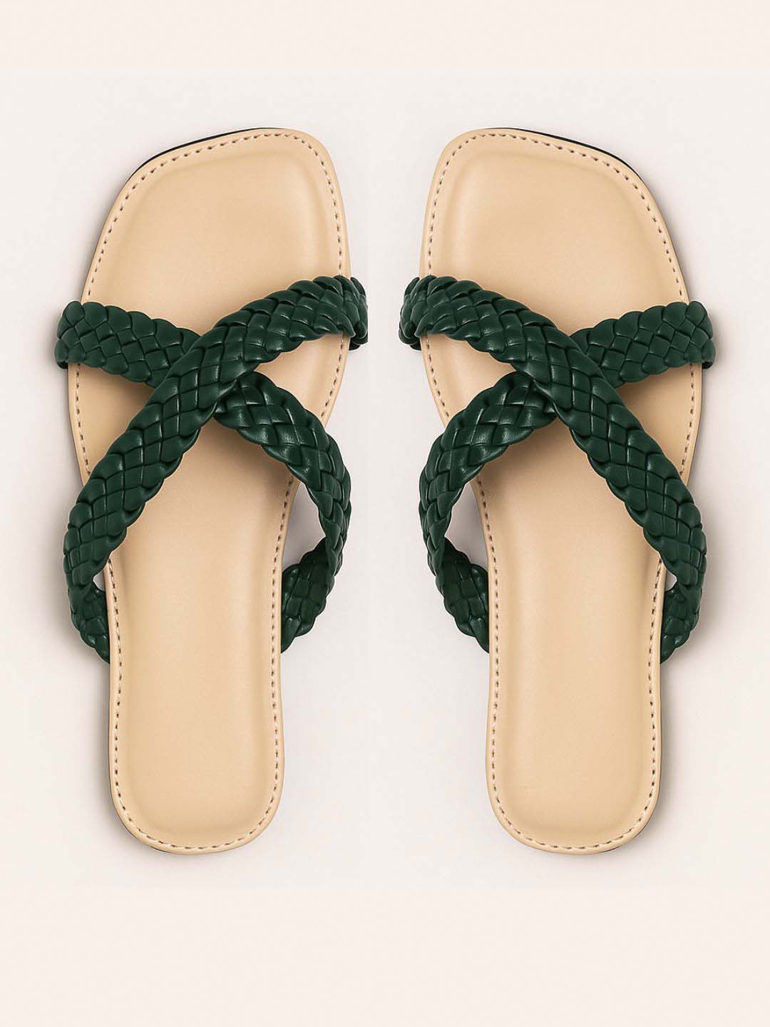 Green flat Sandals with cushion sole