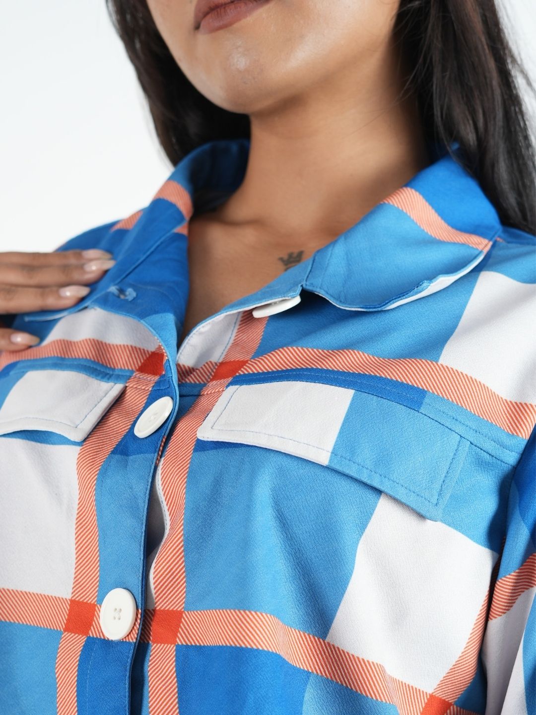 Blue & White Cropped Shacket for Women | Trendy Overshirt Maanver.com