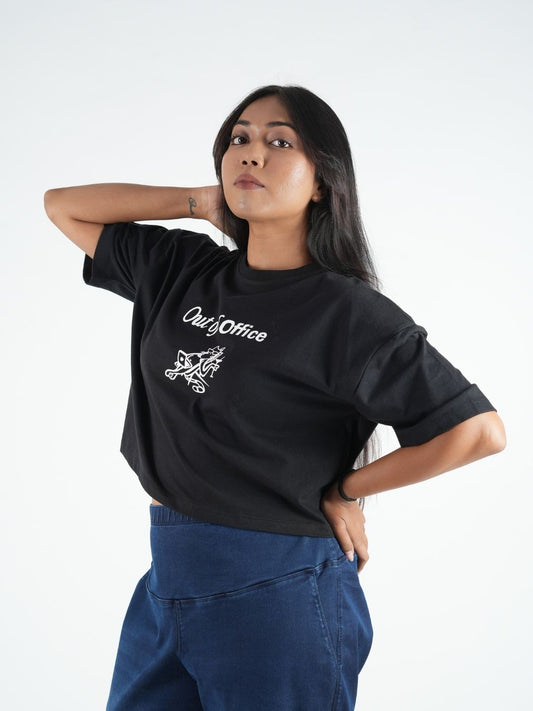 Black Crop Top Printed Tees maanver clothing