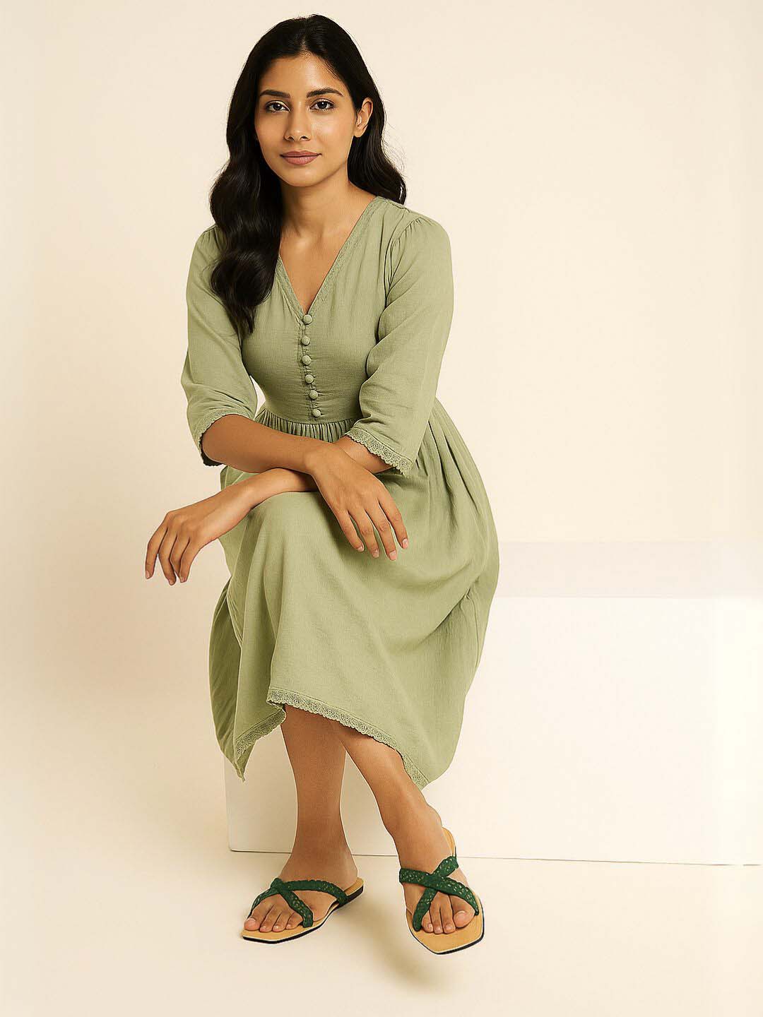 Green flat Sandals with cushion sole