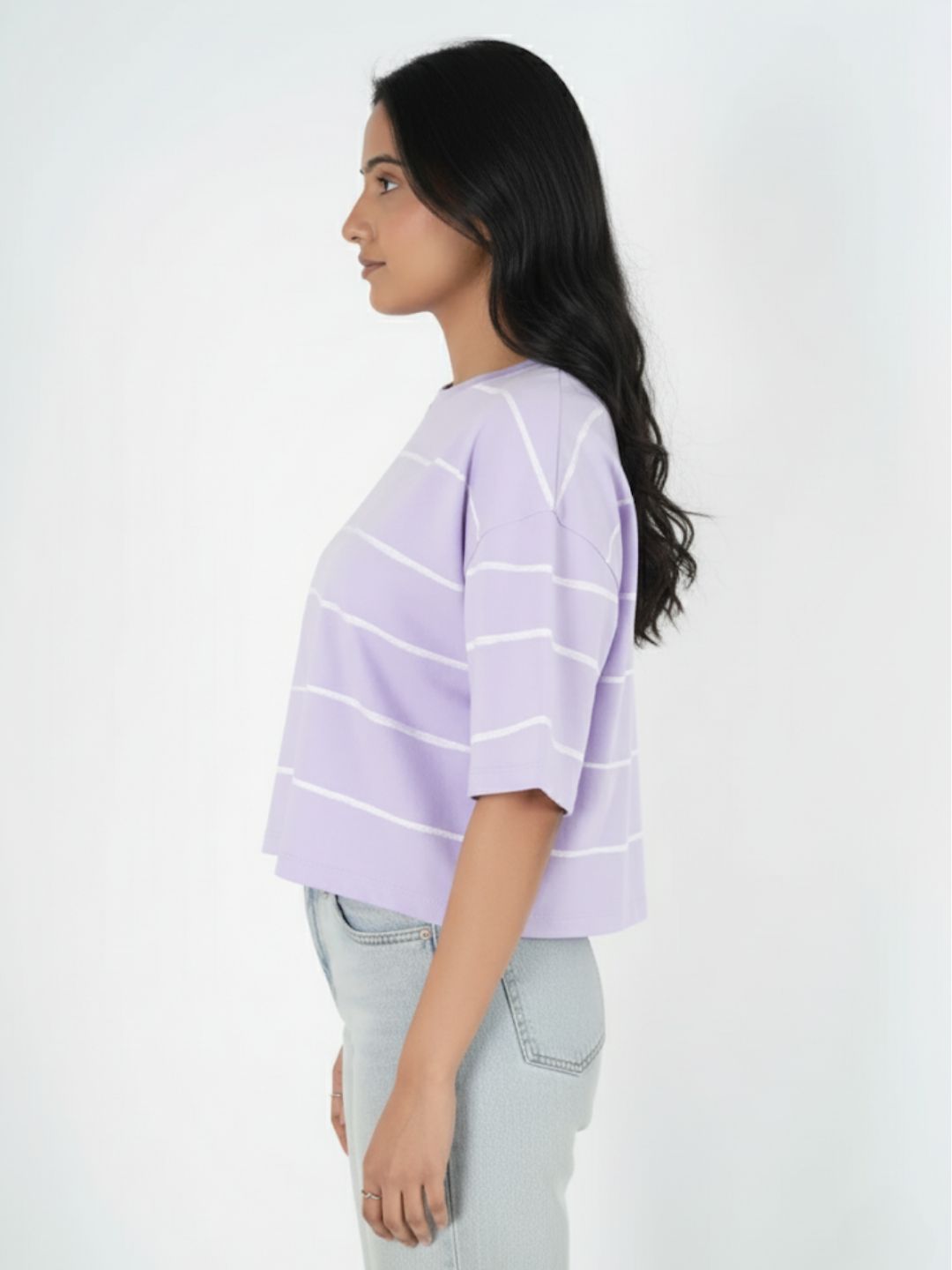 Lavender Artistic Crop Top Oversized T-shirt maanver clothing
