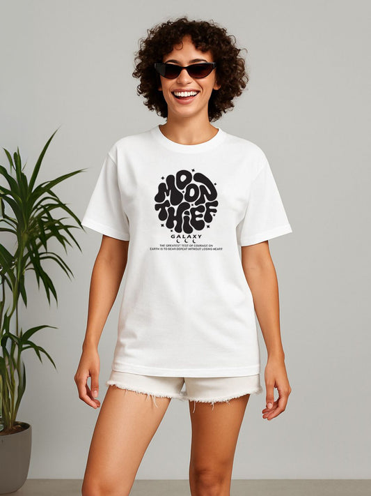 Oversized White Printed T-Shirt - Maanver.com