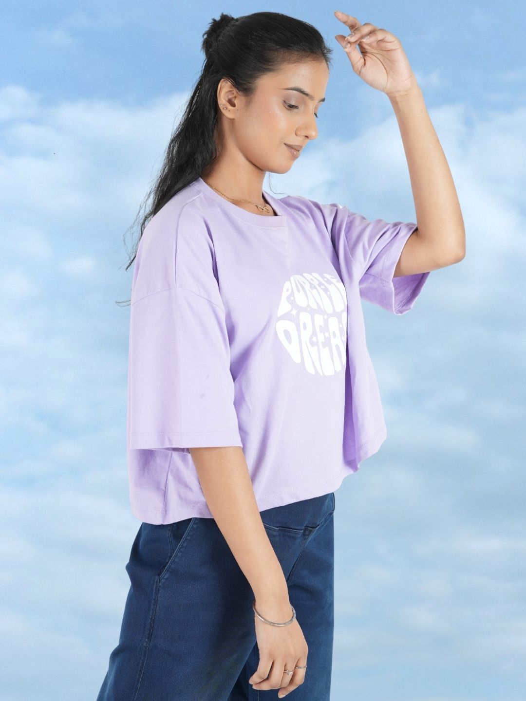 Lavender Crop Top Printed Tees maanver clothing