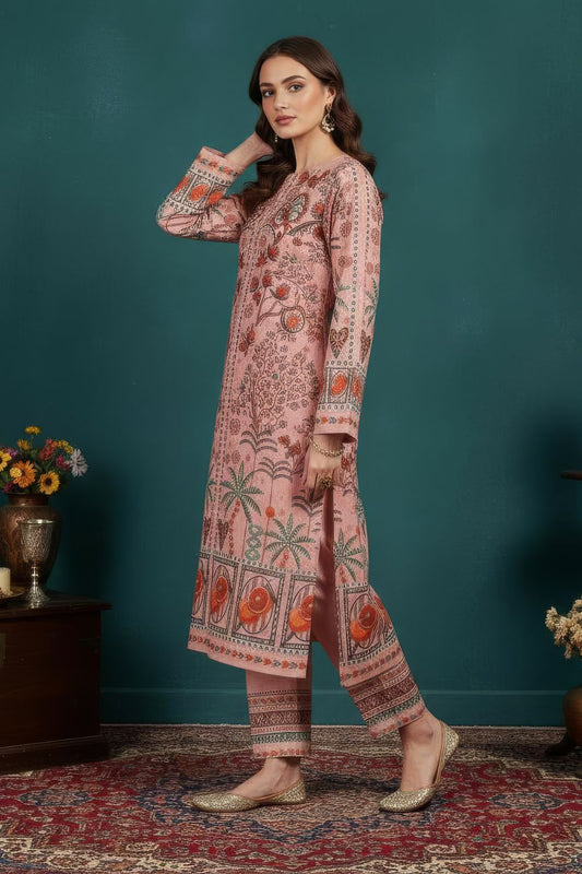 Blush Pink Festive Printed Kurta Set with Straight Pants Maanver.com