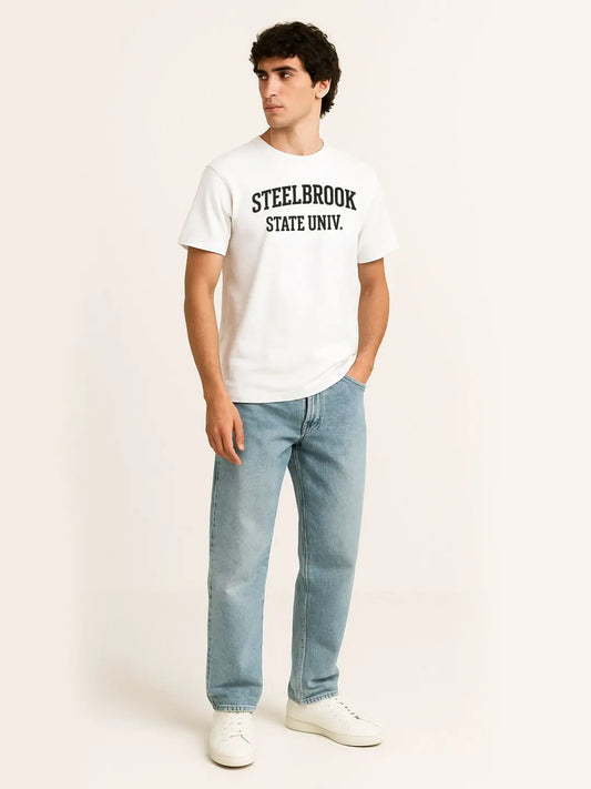 White Oversized Printed T-shirt maanver clothing