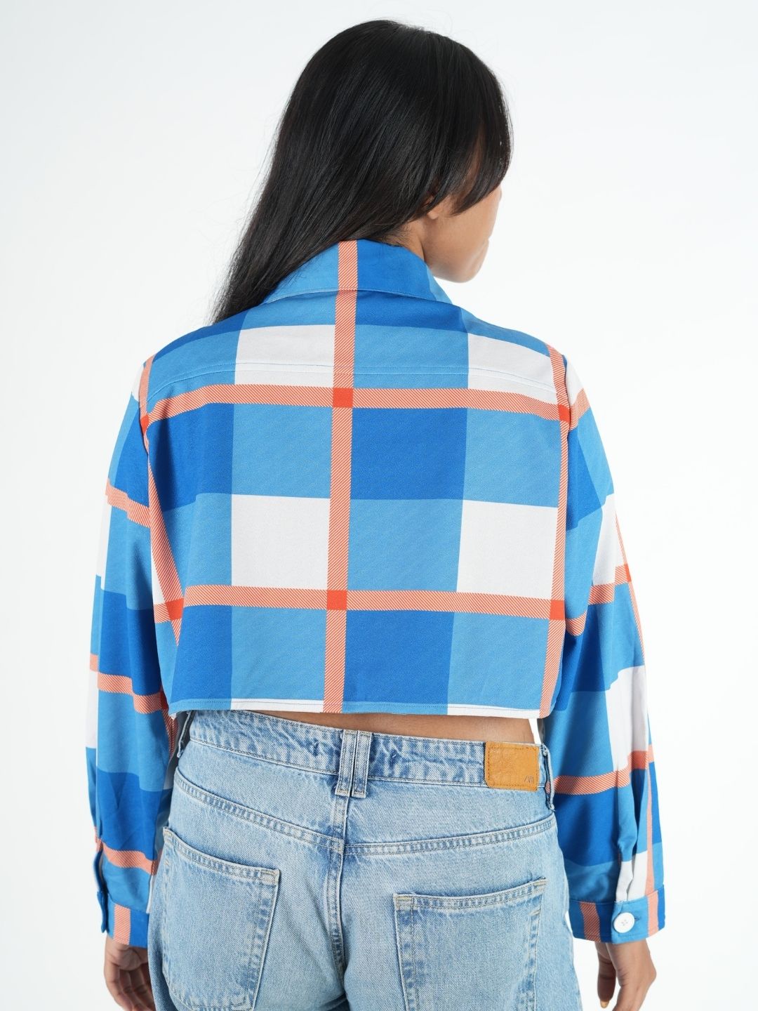 Blue & White Cropped Shacket for Women | Trendy Overshirt Maanver.com