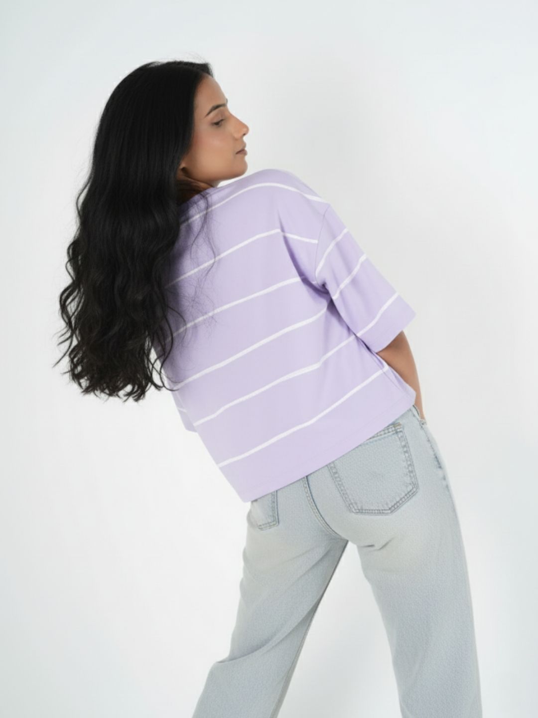 Lavender Artistic Crop Top Oversized T-shirt maanver clothing