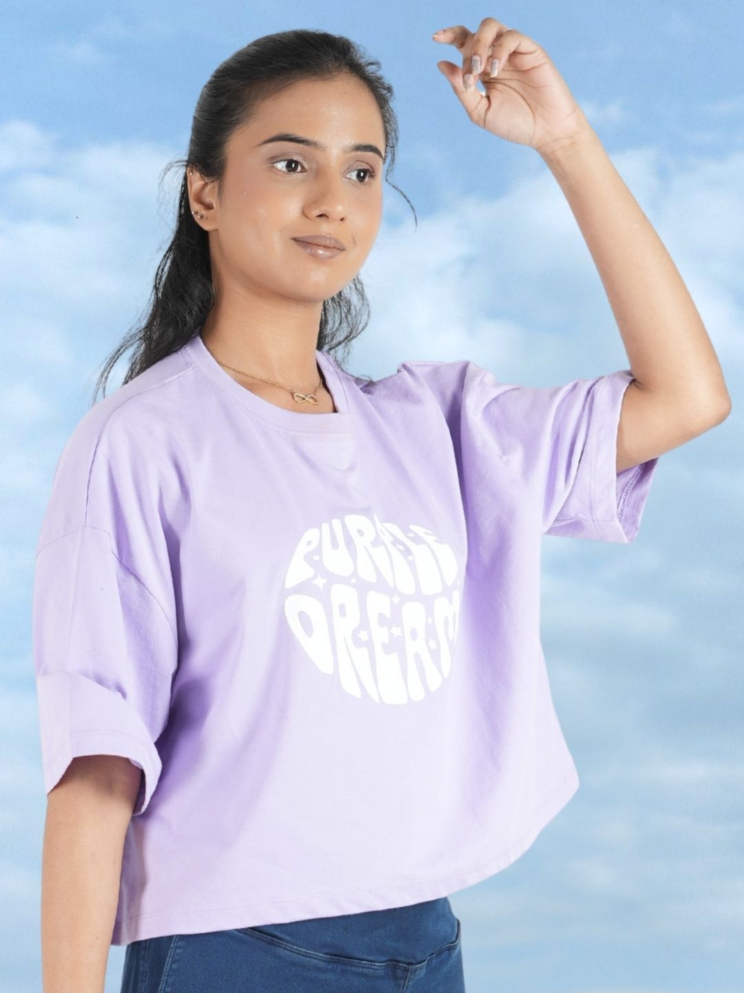 Lavender Crop Top Printed Tees maanver clothing
