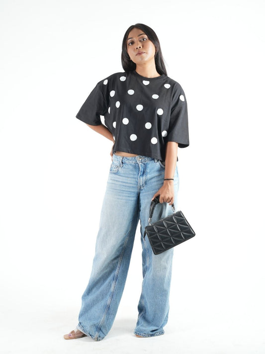 Black Polka Crop Top Oversized T-shirt maanver clothing
