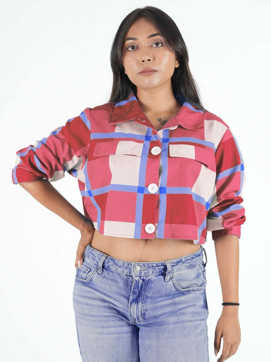 Pink Cropped Shacket for Women | Trendy Overshirt Maanver.com
