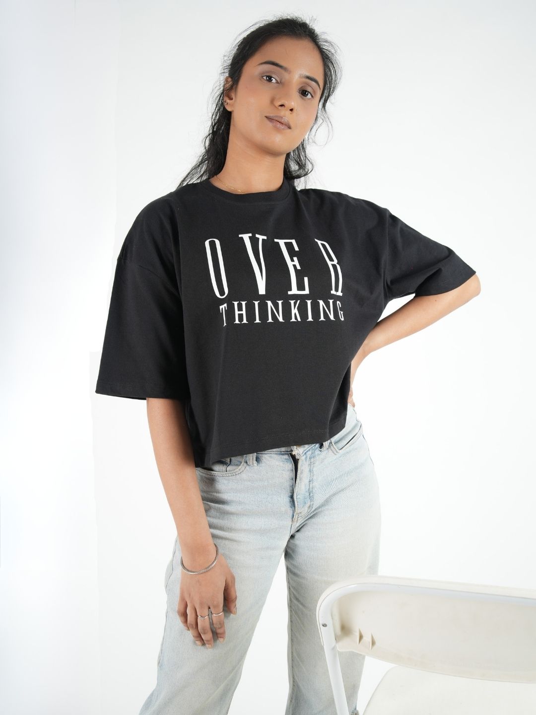 Black Crop Top Over Thinking T-Shirt maanver clothing