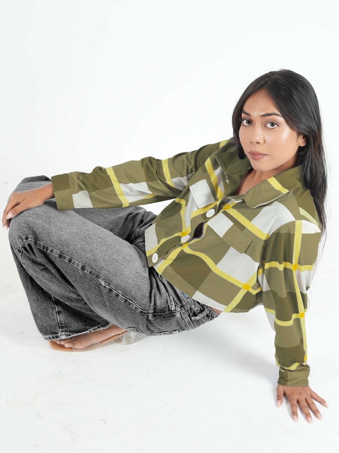 Olive Pastel Cropped Shacket for Women | Trendy Overshirt Maanver.com