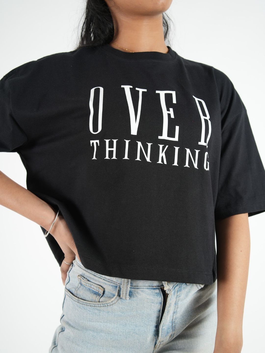 Black Crop Top Over Thinking T-Shirt maanver clothing
