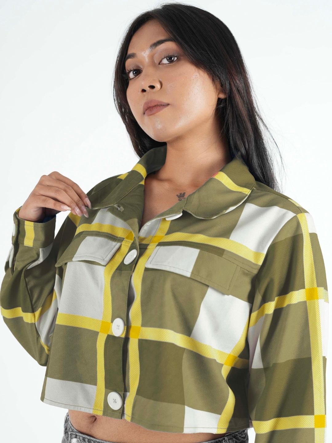 Olive Pastel Cropped Shacket for Women | Trendy Overshirt Maanver.com