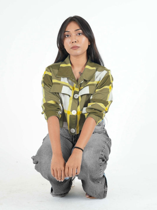 Olive Pastel Cropped Shacket for Women | Trendy Overshirt Maanver.com