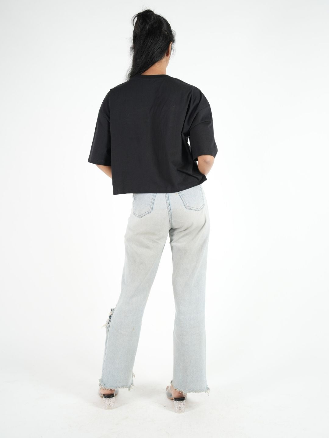 Black Crop Top Over Thinking T-Shirt maanver clothing