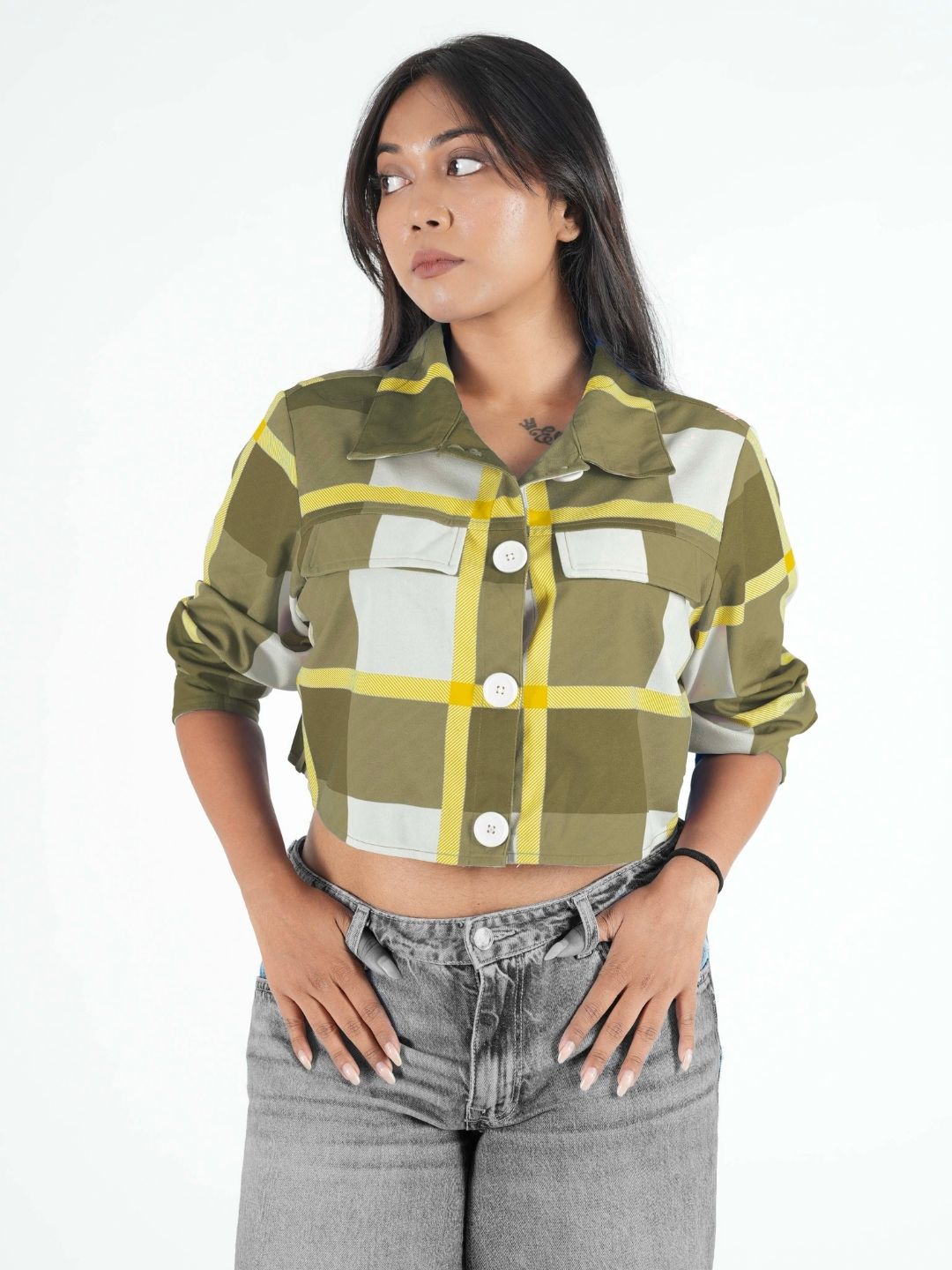 Olive Pastel Cropped Shacket for Women | Trendy Overshirt Maanver.com