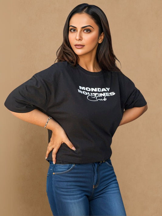 Black Crop Top Printed Tees maanver clothing