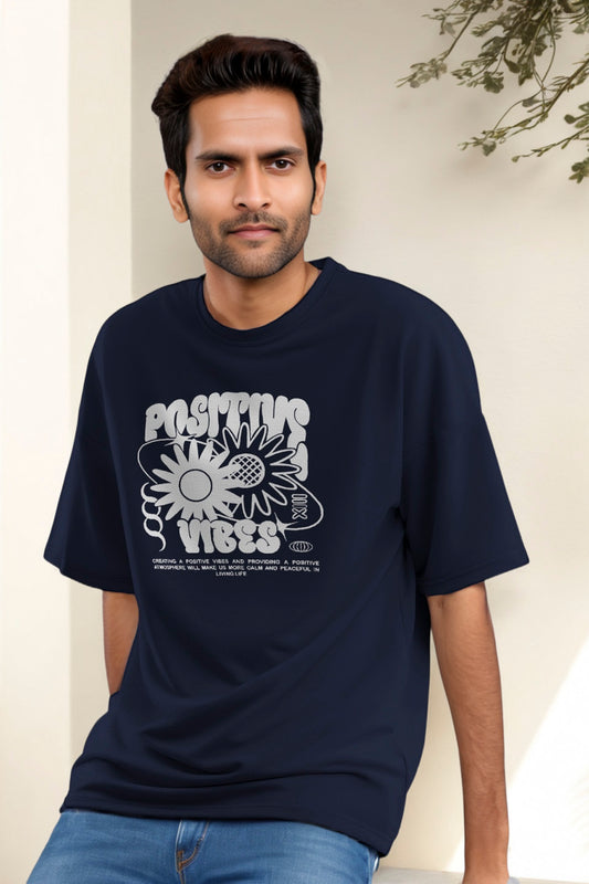 Nevy Blue T-Shirt Postive Vibes - Maanver.com