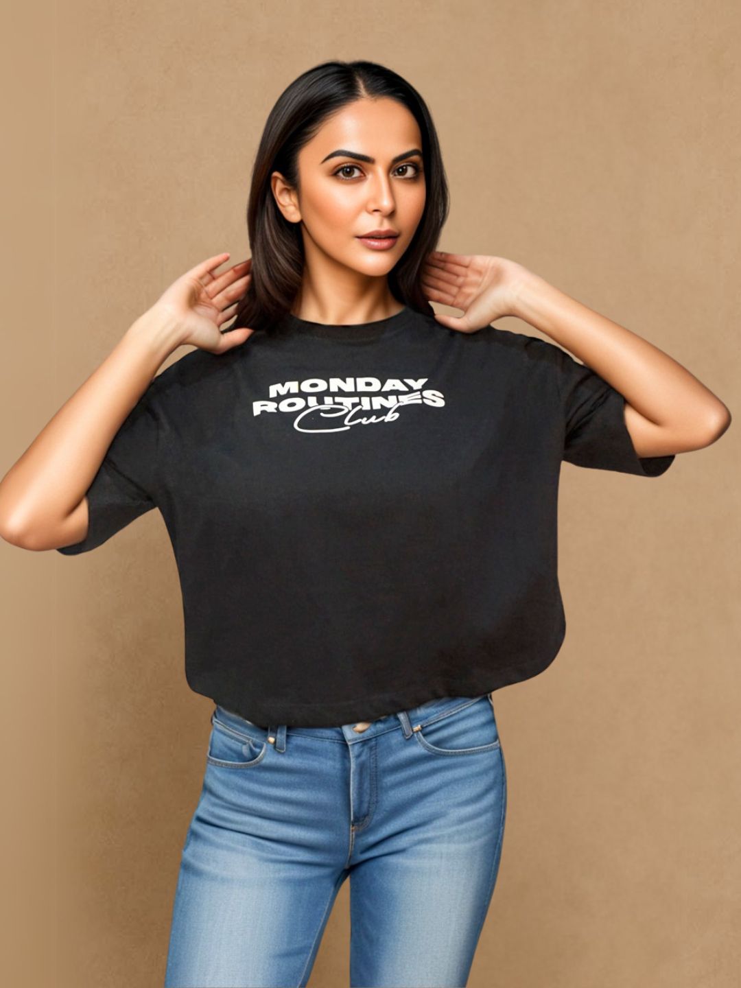 Black Crop Top Printed Tees maanver clothing