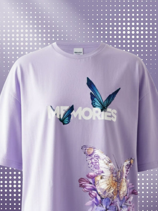 Lavender Butterfly Oversized T-Shirt | Floral Graphic Memories Tees Maanver.com