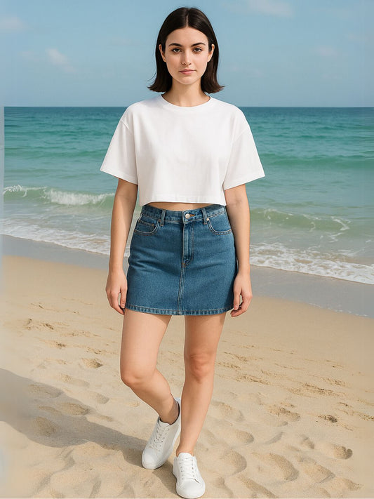 White Relaxed Crop top T-Shirt maanver clothing