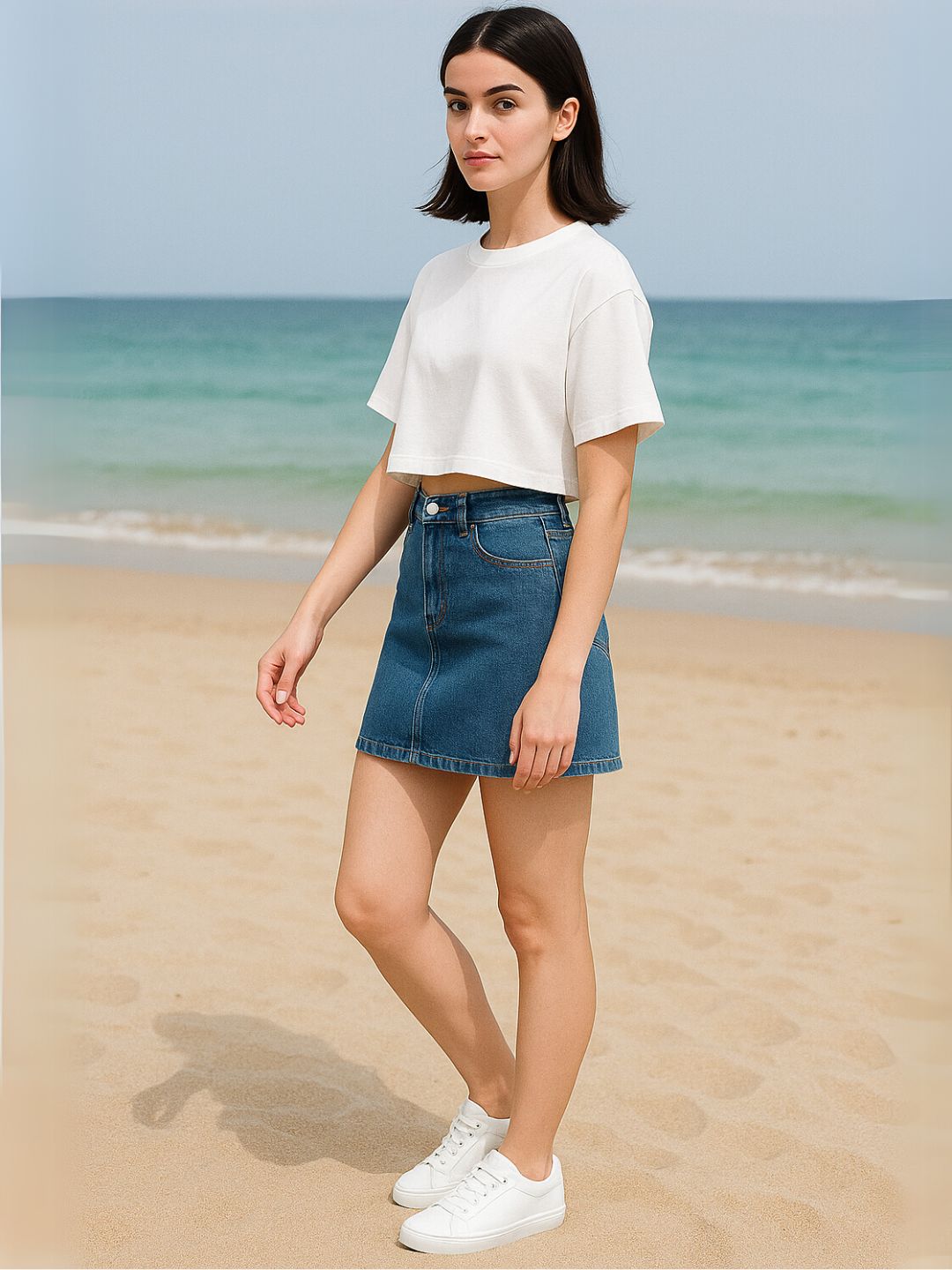 White Relaxed Crop top T-Shirt maanver clothing