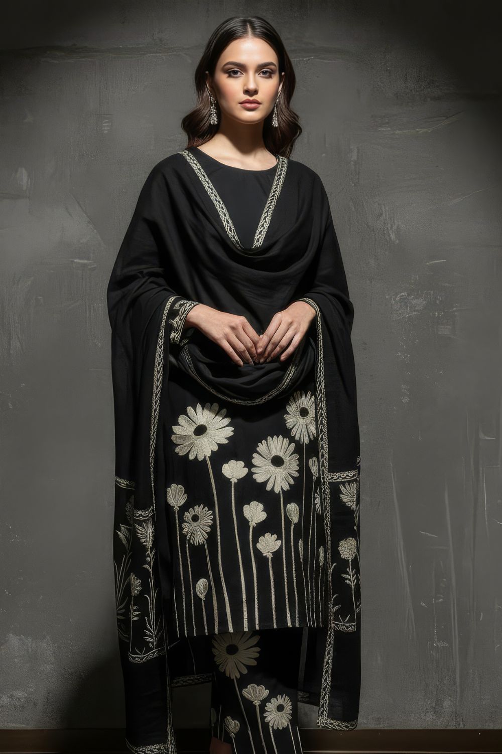 Black Floral Print Kurta Set Maanver.com