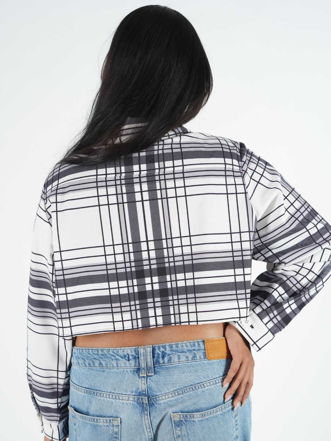 Black & White Plaid Cropped Shacket Maanver.com