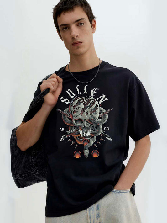 Black Graphic Skull Snake T-Shirt | Maanver Streetwear maanver clothing