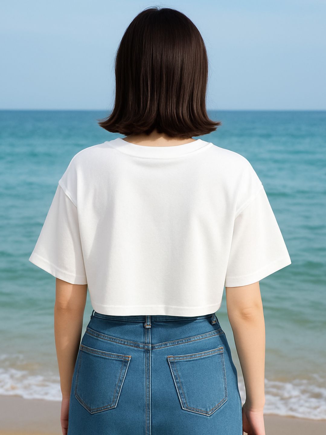 White Relaxed Crop top T-Shirt maanver clothing