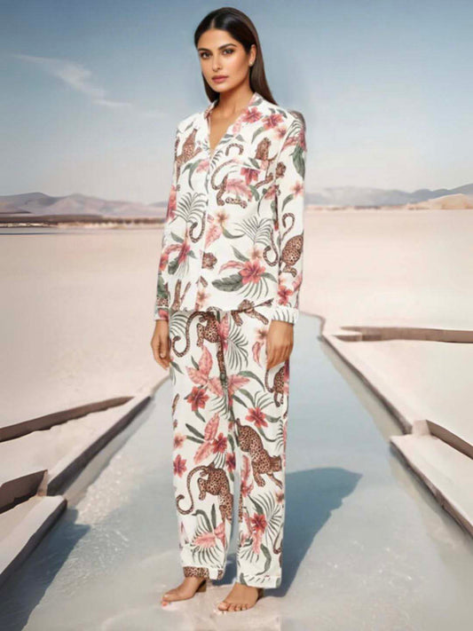 Animal White Print Satin Cotton Coords Maanver.com