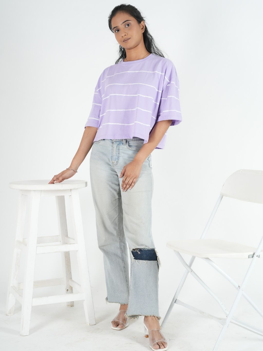 Lavender Artistic Crop Top Oversized T-shirt maanver clothing