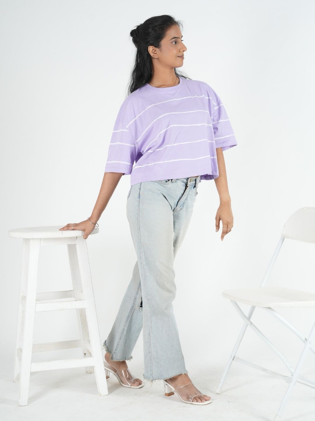 Lavender Artistic Crop Top Oversized T-shirt maanver clothing