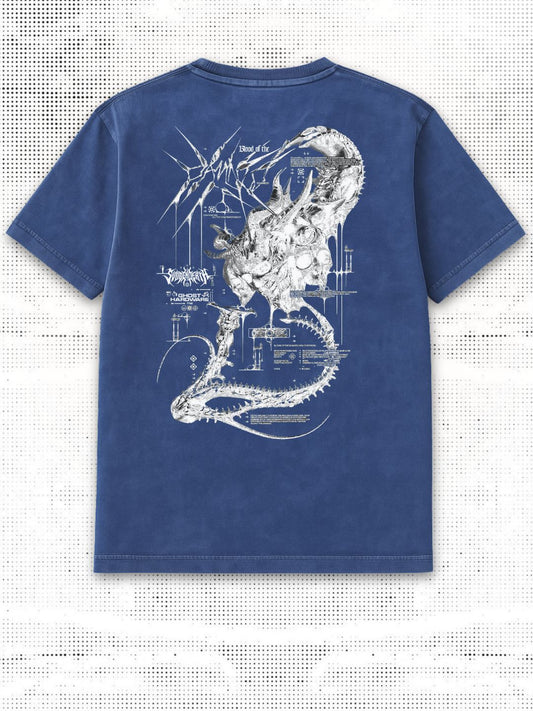 Blue Washed Oversized Graphic T-Shirt | Abstract Skull Streetwear by Maanver maanver clothing