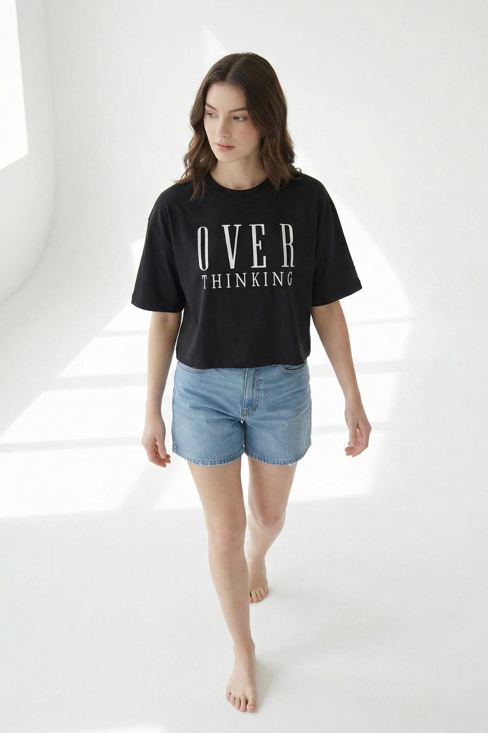 Black Crop Top Over Thinking T-Shirt – Comfortable Cotton Fabric maanver clothing