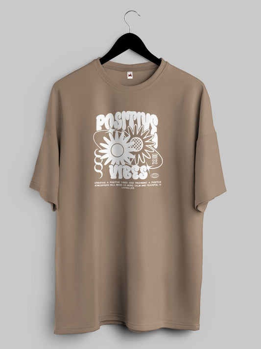 Beige T-Shirt Positive Vibes - Maanver.com