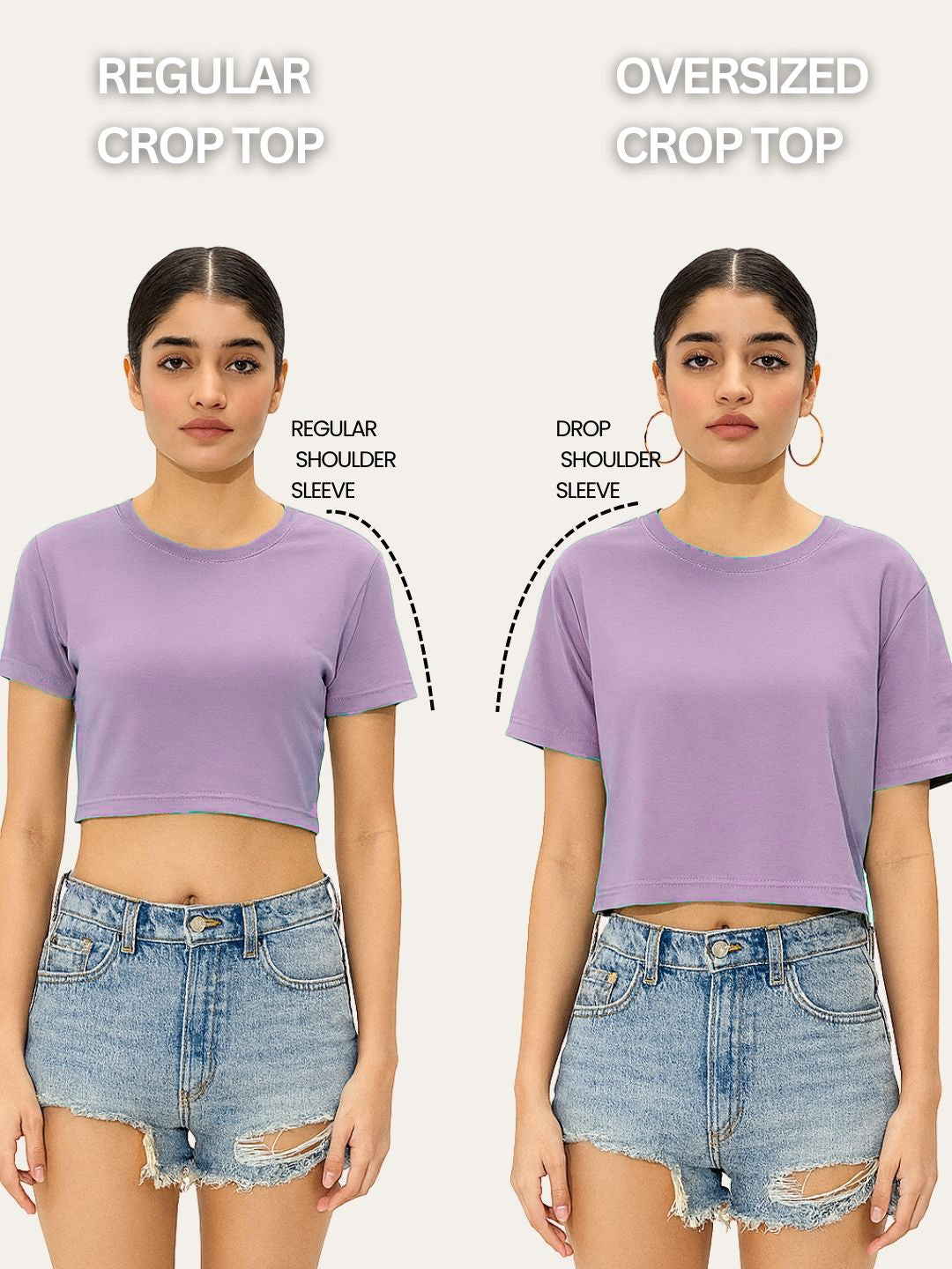 Lavender Crop Top Oversized Tees maanver clothing
